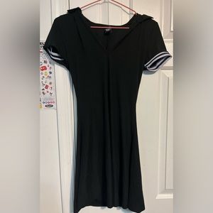 V neck dress shows some cleavage